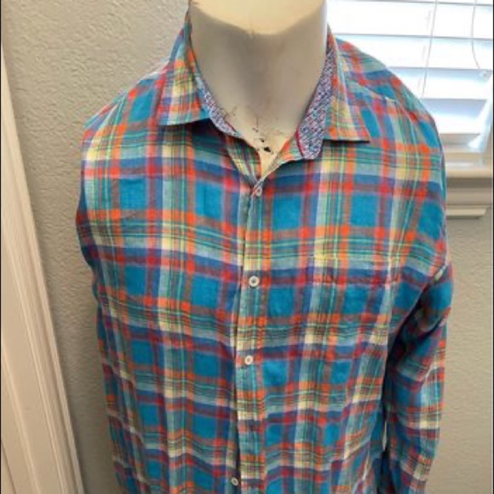 Bugatchi Long Sleeve Linen Plaid Shirt: Adult XL: GUC: Men’s Fashion: Nordstrom